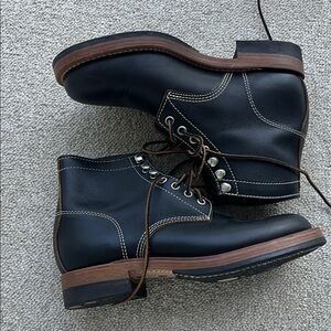 Men's Black Leather Boots with Brown Sole